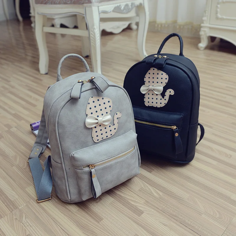 

Summer New Style Polka Dot Bow Cat Backpack Korean-style PU Leather Versatile WOMEN'S Backpack School Bag