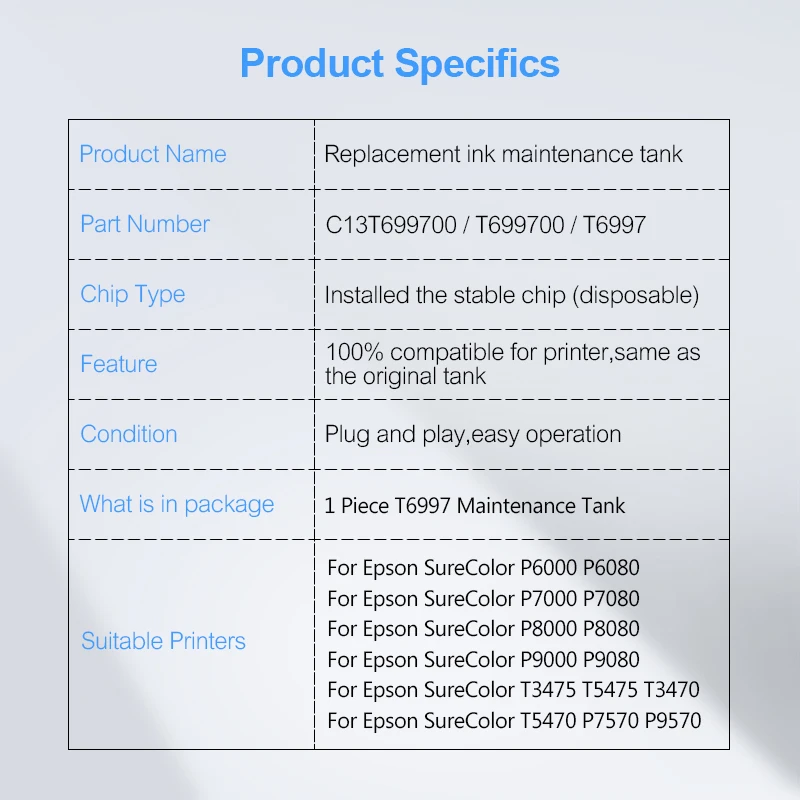 T699700 T6997 C13T699700 Maintenance Ink Tank For Epson SureColor P6000 P6080 P7000 P8000 P9000 T3400 T5400 T3470 T5470 P7570 printer supplies ink cartridge