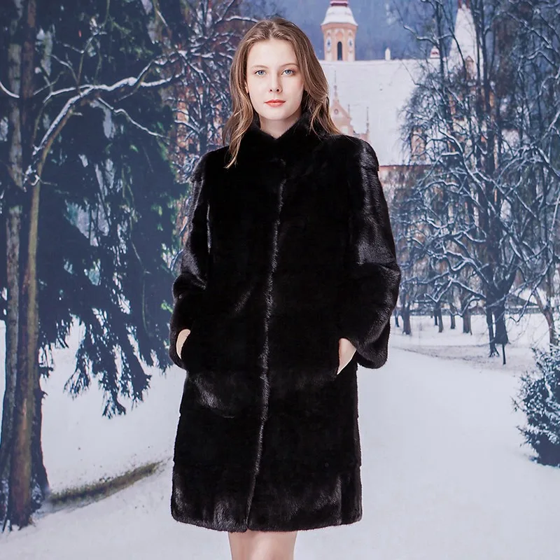 Collar Style Роскошная натуральная норковая шуба куртка с кофта осень-зима натуральная женская меховая верхняя одежда плюс размер 4XL 5XL 6XL LF9068 - Цвет: Collar Style