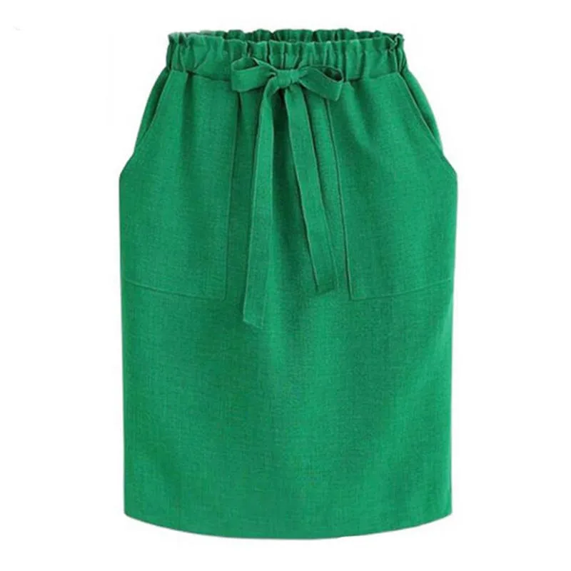 Новые весенне-Летние Элегантные миди-юбки Женская деловая юбка-карандаш хлопок эластичный облегающий талию, бедра юбка бант юбка зеленый