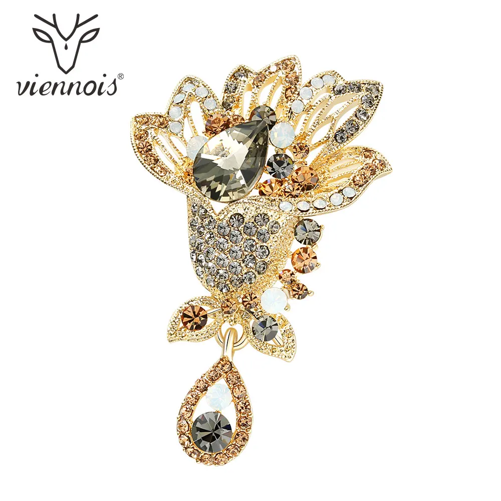 Viennois Цветок Булавка брошь модные ювелирные изделия кофе золото Цвет циркон для женщин