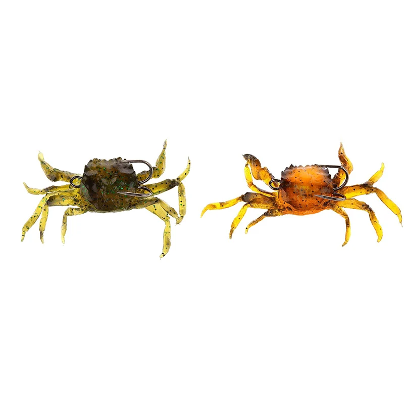 

2 Pcs Fishing Tackle Soft Lure Artificial Crab Hook, Green & Yellow Orange