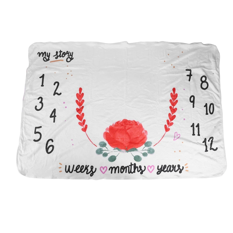 

Large baby milestone blanket soft wool newborn baby bath towel blanket baby stroller package photography props red flower patter