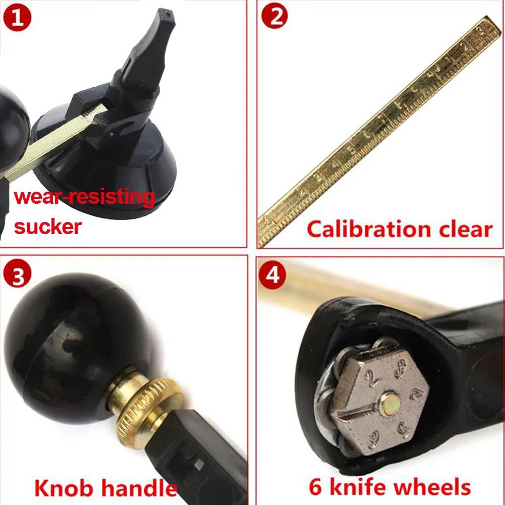 6 Wheels Adjustable Simple Circular Portable Scribe Suction Cup Easy Operate Window Professional With Scale Glass Cutter