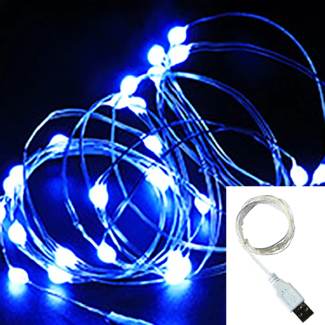 1M 2M 3M USB LED String Lights DC 5V Silver Wire Garland Light Waterproof Fairy Lights For Christmas Wedding Party Decoration Blue