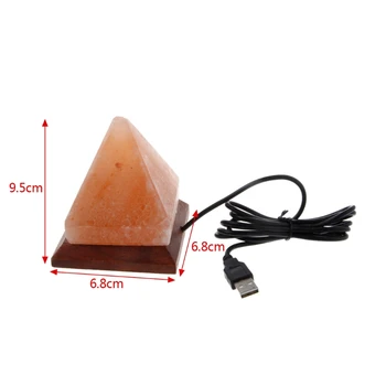 

Triangle Hand Carved USB Wooden Base Himalayan Crystal Rock Salt Lamp Air Purifier Night Light