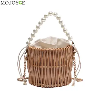 

Fashion Straw Woven Bag Ladies Pearl Beach Basket Ladies Fashion Shoulder Messenger Bag Messenger Totes Handbag Purse