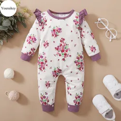 Vêtements pour bébés filles, barboteuse à volants, manches longues, combinaison pour nouveau né, tenue à la mode 