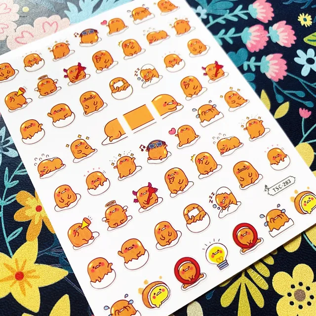 Newest HANYI-91-100-101 Cartoon chicken and egg 3d nail art sticker nail  decal stamping export japan design TSC-283