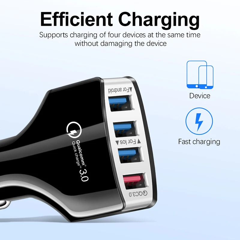 Автомобильное зарядное устройство 4 порта USB QC3.0+ 3.1A быстрое многофункциональное QC3.0 автомобильное зарядное устройство для мобильного телефона