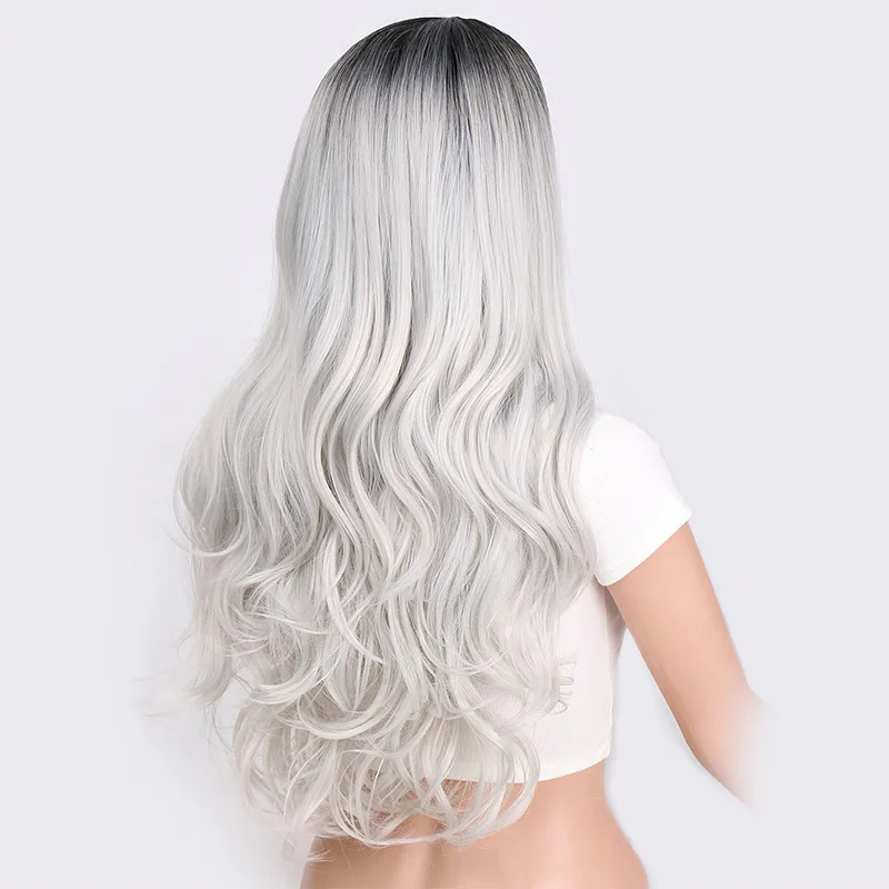 gray Doris beauty синтетический длинный волнистый Омбре серый парик для женщин косплей парик коричневый красный черный блонд Термостойкое волокно - Цвет: gray