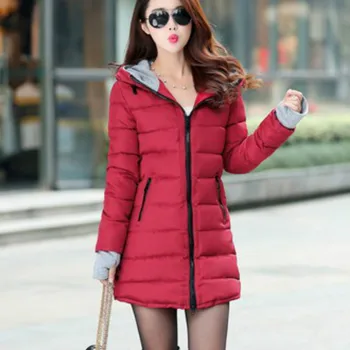 

2019 Cotton Padded Coat Female Slim Down Cotton Winter Jacket Women Tops Long Hooded Plus Size Warm Loose Thicker Outwear DD89