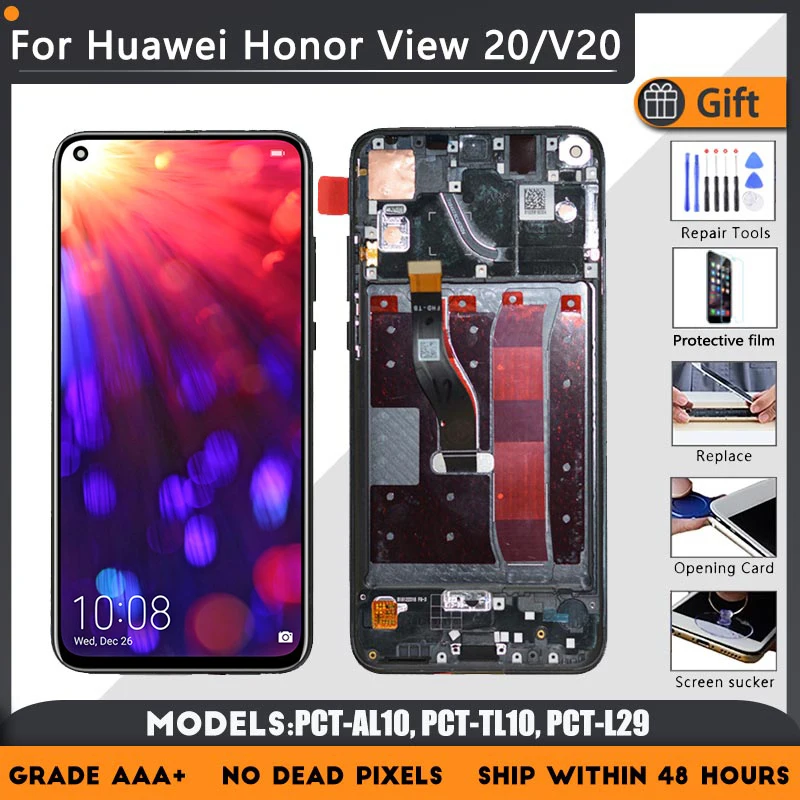 ЖК-экран для Honor View 20 / HUAWEI V20 PCT AL10 TL10 L29 дисплей в сборе с сенсорным стеклом