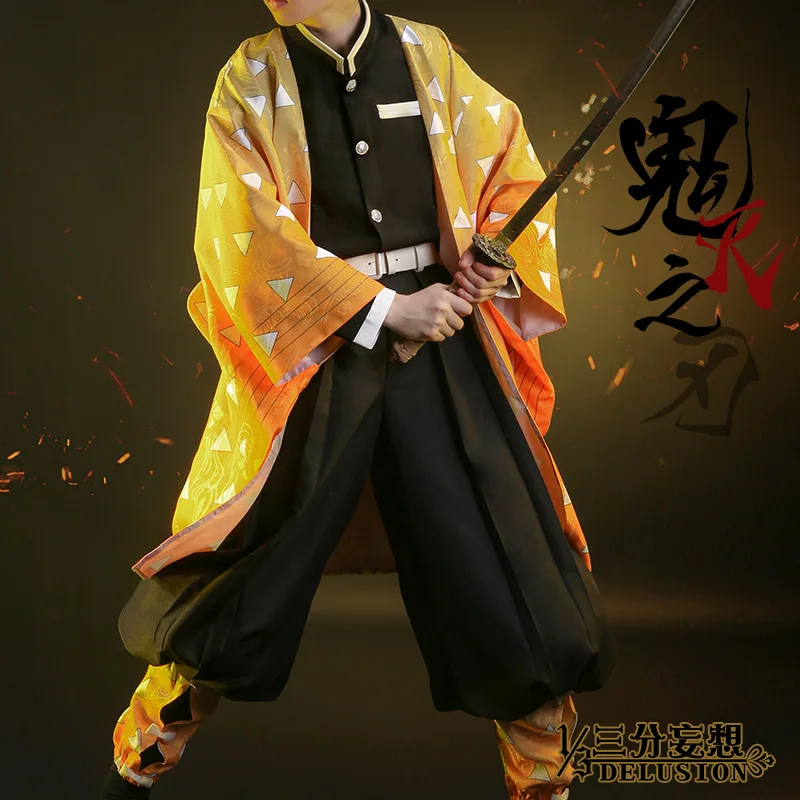 

Clearance! Anime Agatsuma Zenitsu Cosplay Kamado Tanjirou kimono Halloween Cosplay Costume
