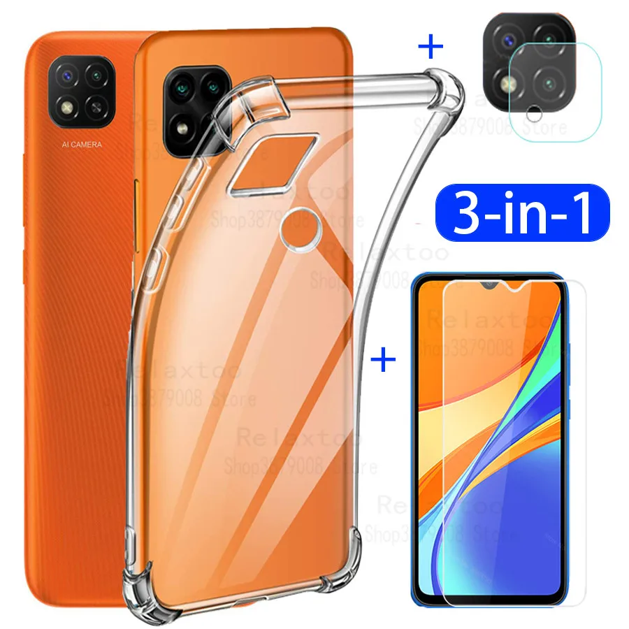 Capa, Vetro + Airbag Caso Redmi 9C Nfc Redmi 9 Csoft Clear Anti-Shock Copre Xiomi Redmi 9C Copertura Redmi-9 Casse Del Telefono Redmi Caso 9