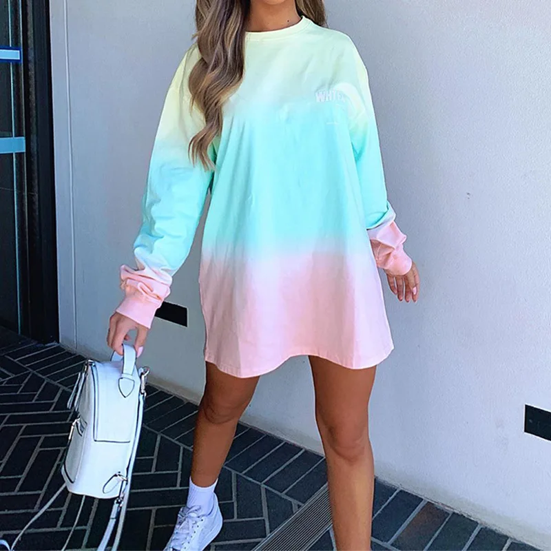 

ALALY Gradient Casual Fashion Women Sweatshirt Female Long Sleeve Top mid-length Loose Crewneck Autumn Women's clothes