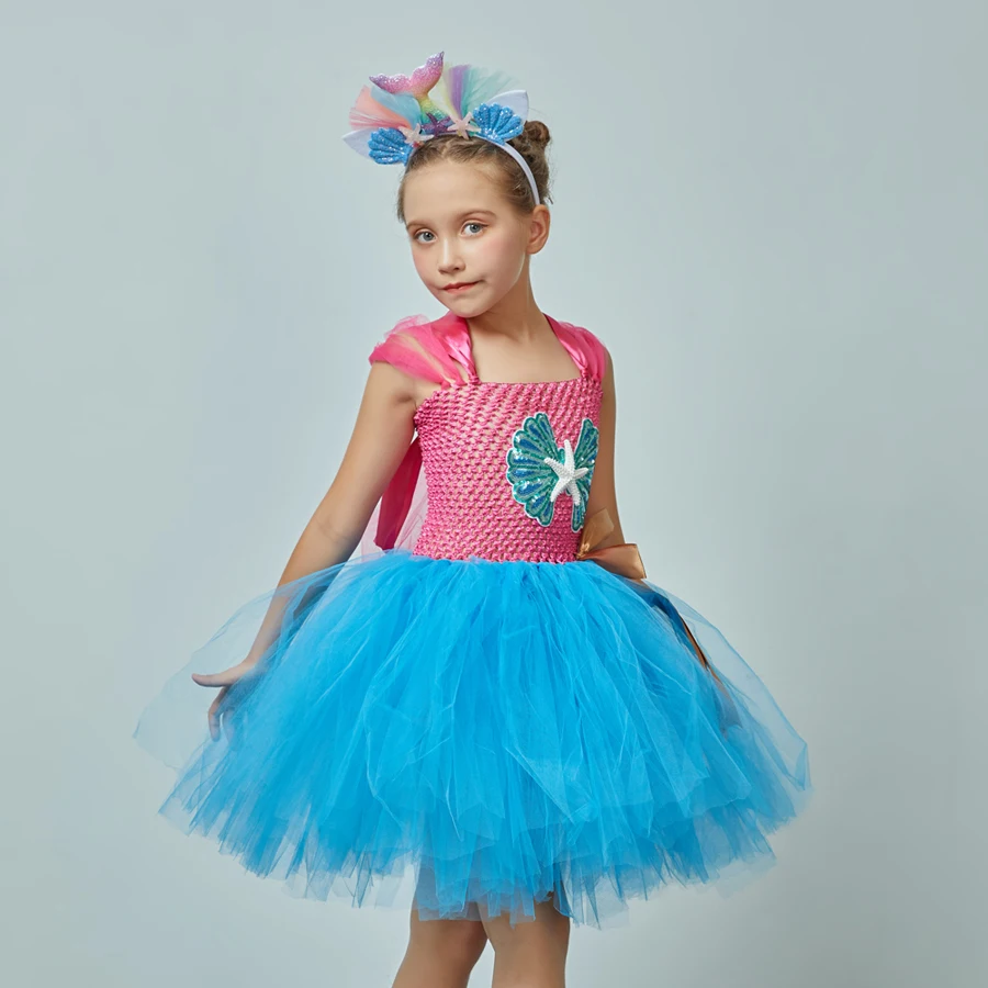Handmade Mermaid Birthday Tutu Set Smash Cake Outfit Baby Girls Under the Sea Theme Mermaid Tutu Dress Dance Recital Tulle Dress (9)