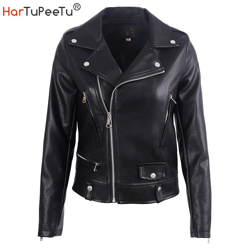 

PU Leather Jacket Women 2020 Autunm Winter Zipper Faux Leather Coat 2 Lining Choose Slim Fit Moto Biker Plus Size 3XL Outerwear