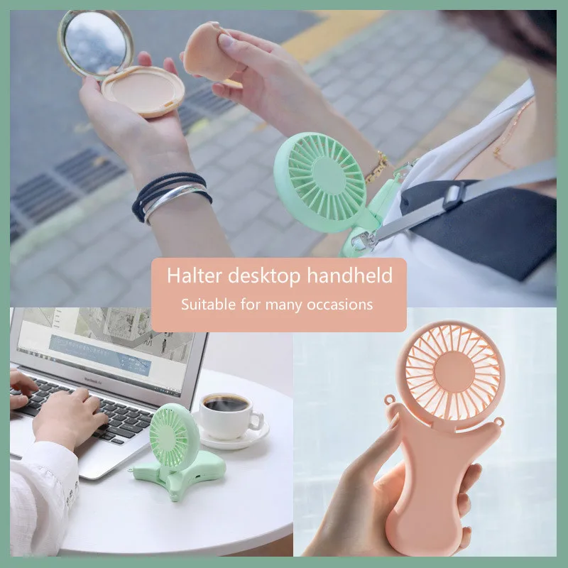 Small Fans Halter Portable Usb Hold With One Fold Can Charge Mini Fan Outdoor Handheld Air Conditioner