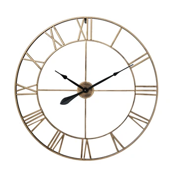 

80cm 31.5 Inches Retro Wrought Iron Roman Numeral Wall Clock Silent Hanging Clock For Home Decor-Retro Golden/Retro Silver/Black