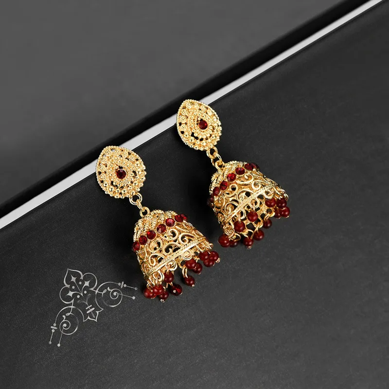 Серьги золотые индийские Jhumka Коралловые бусы таиландский Будда серьги для пирсинга винтажные богемные корейские модные вечерние ювелирные изделия бижутерия