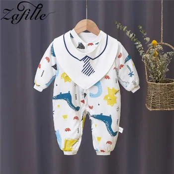 

ZAFILLE Baby Clothes Autumn Winter Cotton Animal Cartoon Print Single Breasted Rompers With Waterproof Bibs For Newborn Jumpsuit
