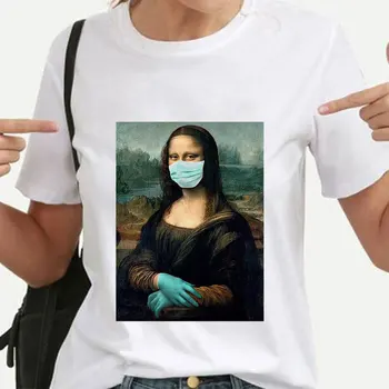 

Summer 2020 Fashion Casual Funny White T Shirt Women Short Sleeve Spoof Aesthetic Female T-shirt Tumblr Vogue Tshirt Mona Lisa
