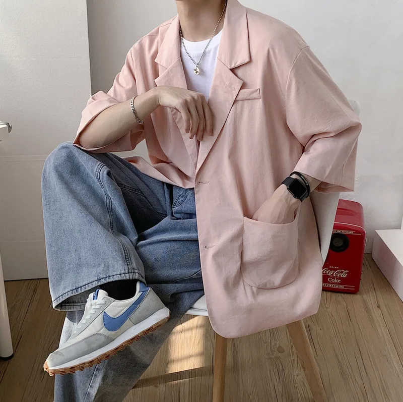

2020 Spring And Autumn New Youth Popular Ins Drape Solid Color Seven-point Sleeve Suit Fashion Casual Loose Top M-3XL