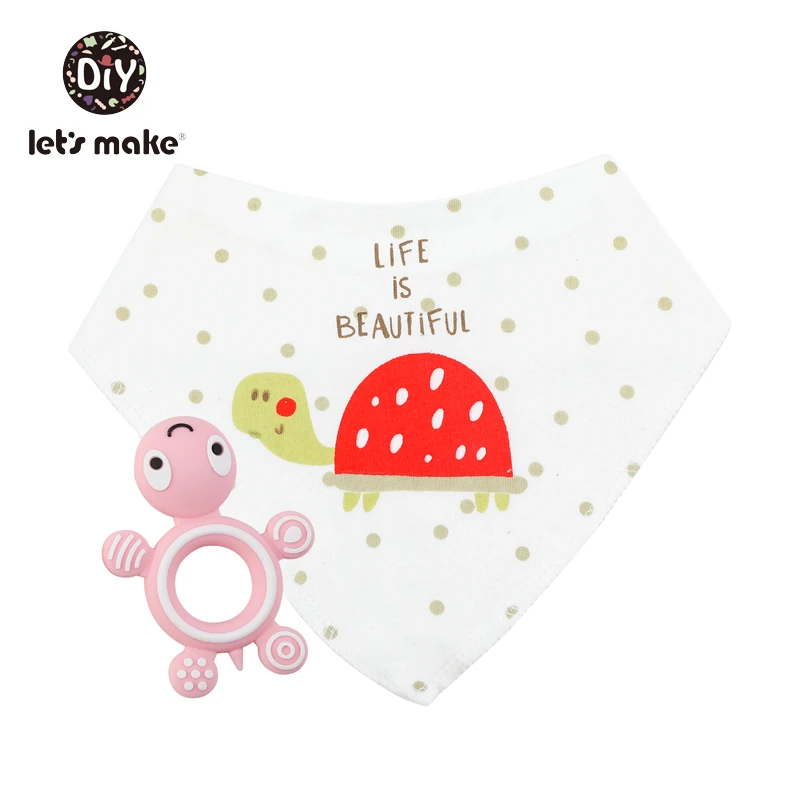 tortoise teether bib Let's Make/детские вещи, Детские нагрудники и салфетки для отрыжки, 1 предмет, хлопковый нагрудник, мультяшный силиконовый прорезыватель, не содержит бисфенола, детские вещи, одежда для кормления - Цвет: tortoise teether bib