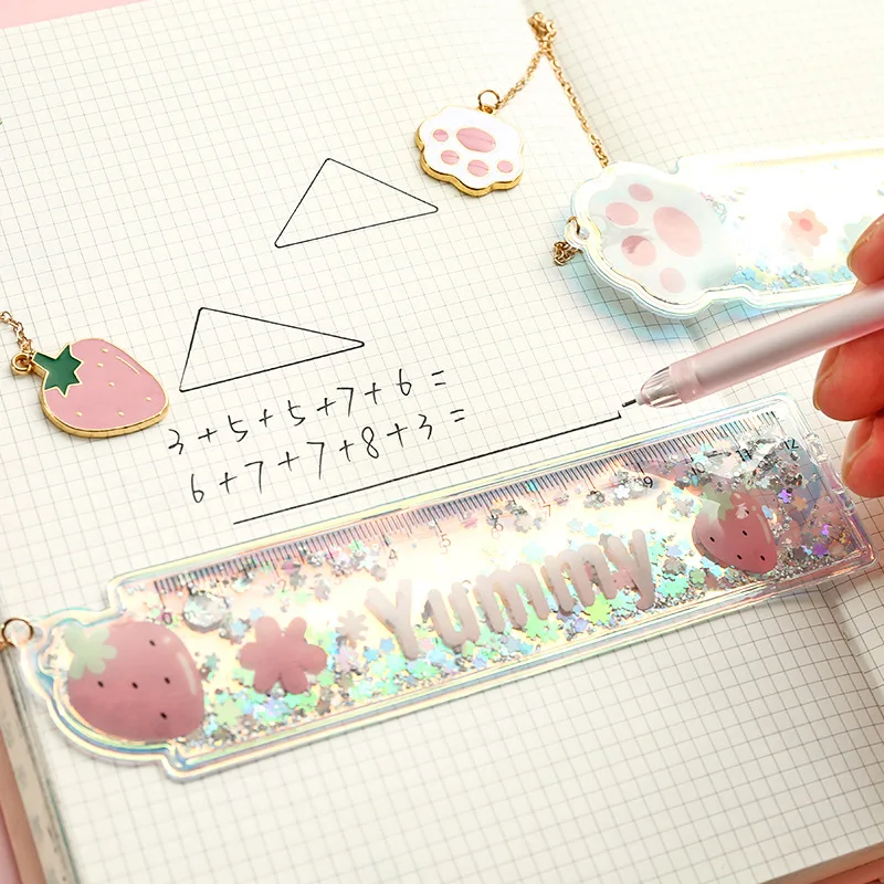 1Pcs Creative Bookmarks Cartoon Quicksand PVC Drawing Ruler Student Lovely Pendant Bookmark Stationery School Supply