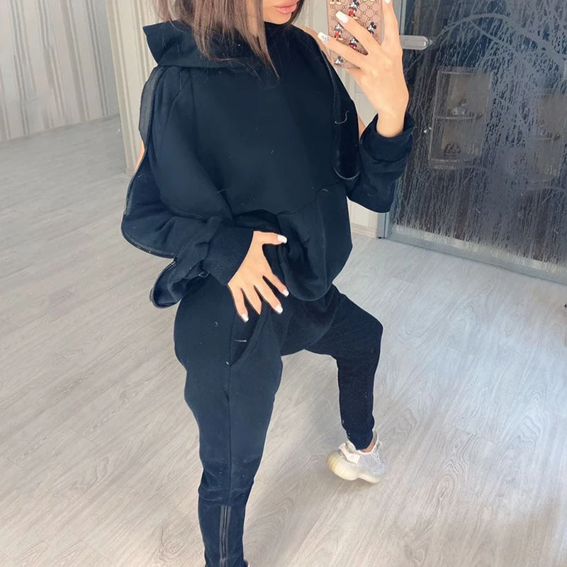 Waliicorners Sweatshirt+Long Pants Casual Sport Outfits Outdoor Street 2 Piece Tracksuits Hooded Collar Back Zip 10 Haabd619e79384685a0b0604afc843d28v