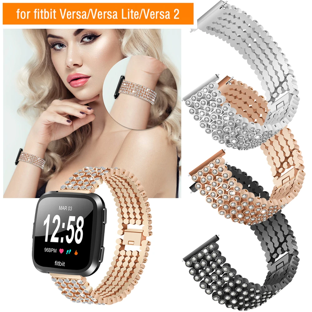 2020 бриллиантовые ремешки для Fitbit Versa 2 ремешка из нержавеющей стали металлические