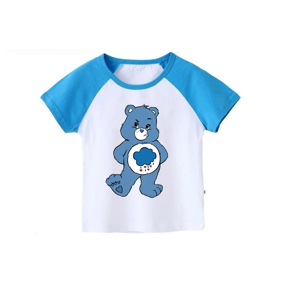 Одежда для мальчиков и девочек короткий рукав Care Bears скрещивающиеся цвет; детская футболка; топы с круглым вырезом; футболки с изображением мультипликационных персонажей для детей футболка детская одежда От 2 до 12 лет - Цвет: as picture