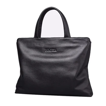 

FGGS-FEGER Men's Genuine Leather Handbag Laptop Briefcase Slim Business Hand Bag Brand Men Shoulder Bag Male Handbags Bags Black