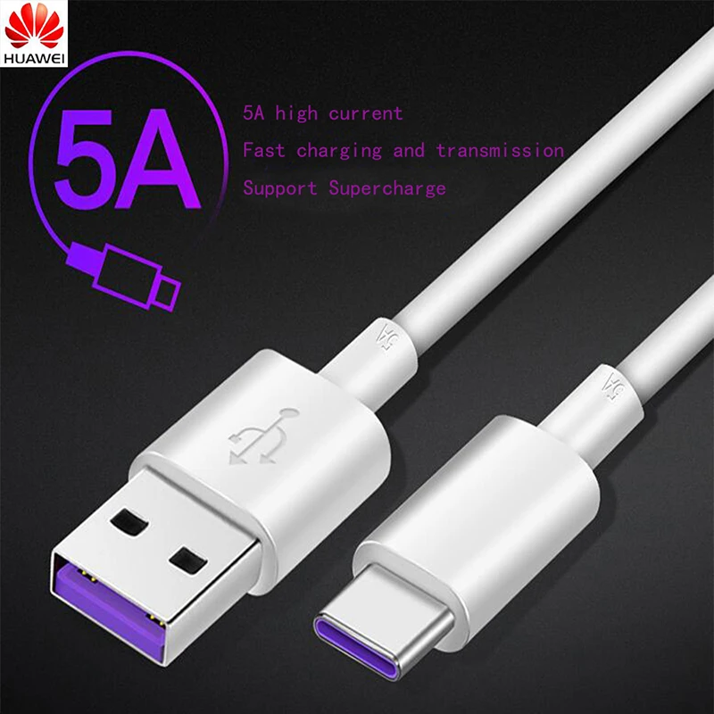 Length: 1m For Huawei 5A Cable supercharge P30 P20 mate 9/10/20 P10 pro honor 20 note 10 view 20 usb Type C Cable Super charging cord Lysee USB Cables 