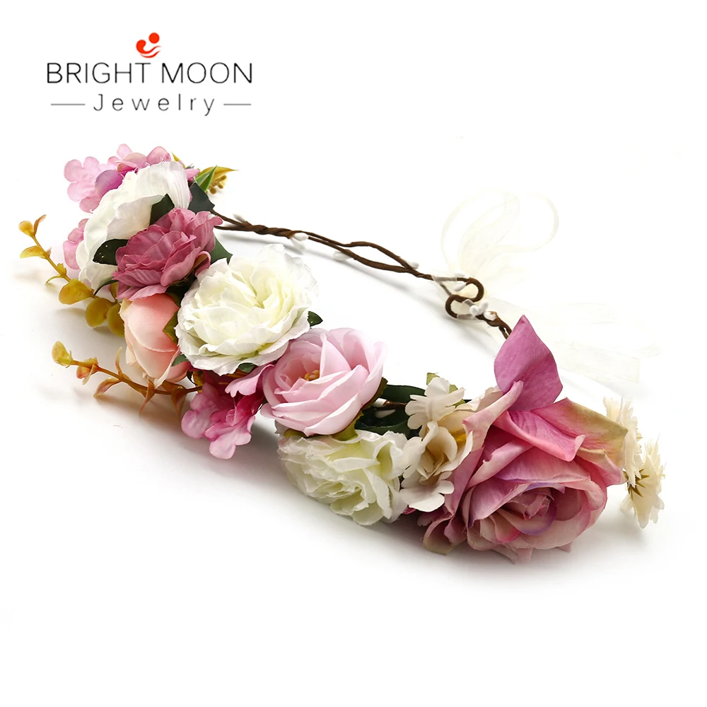 pink white crown Яркая луна, винтажное Ювелирное Украшение, повязка на голову, белые розы, лента для свадьбы, подружки невесты, цветок, корона, модные аксессуары для девочек, женский подарок - Окраска металла: pink white crown