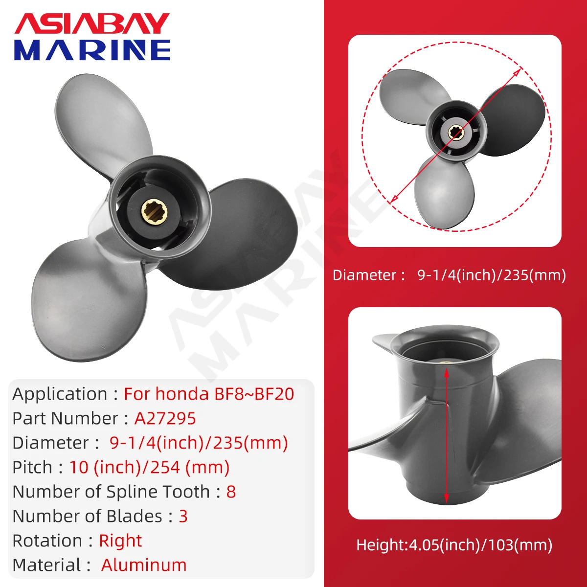 Outboard Propeller 58130-ZV4-010AH for Honda 8 9.9 15 20hp 9 1/4 x 10 3 Blade Aluminum Alloy Screw Ship Marine Engine Parts marine propeller
