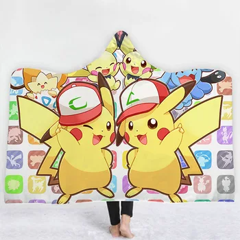 

Pokemon Anime Character Hooded Blanket Adult colorful child Sherpa Fleece Wearable Blanket Microfiber Bedding style-4