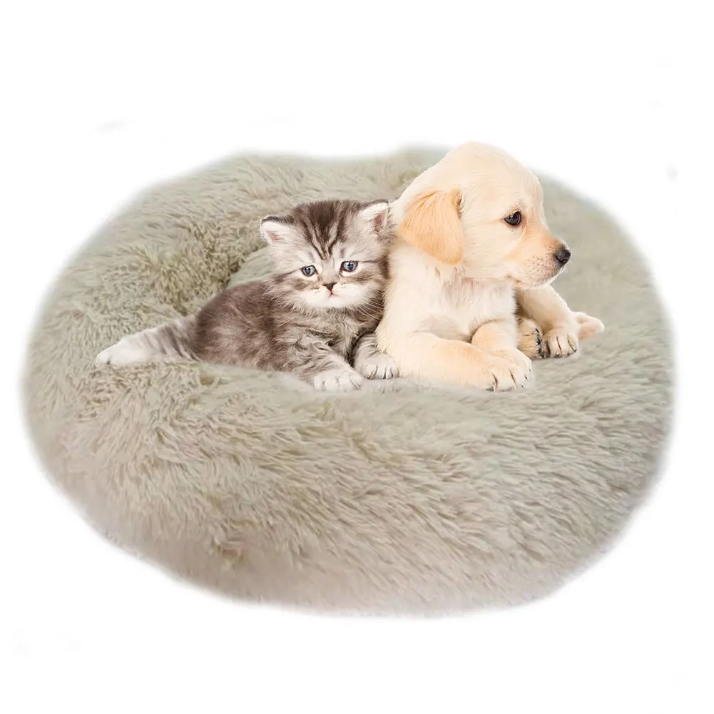 Моющиеся универсальные домашние подушки пончик Cuddler мягкие однотонные теплые круглые плюшевые утолщенные зимние спальные кровати для домашних животных