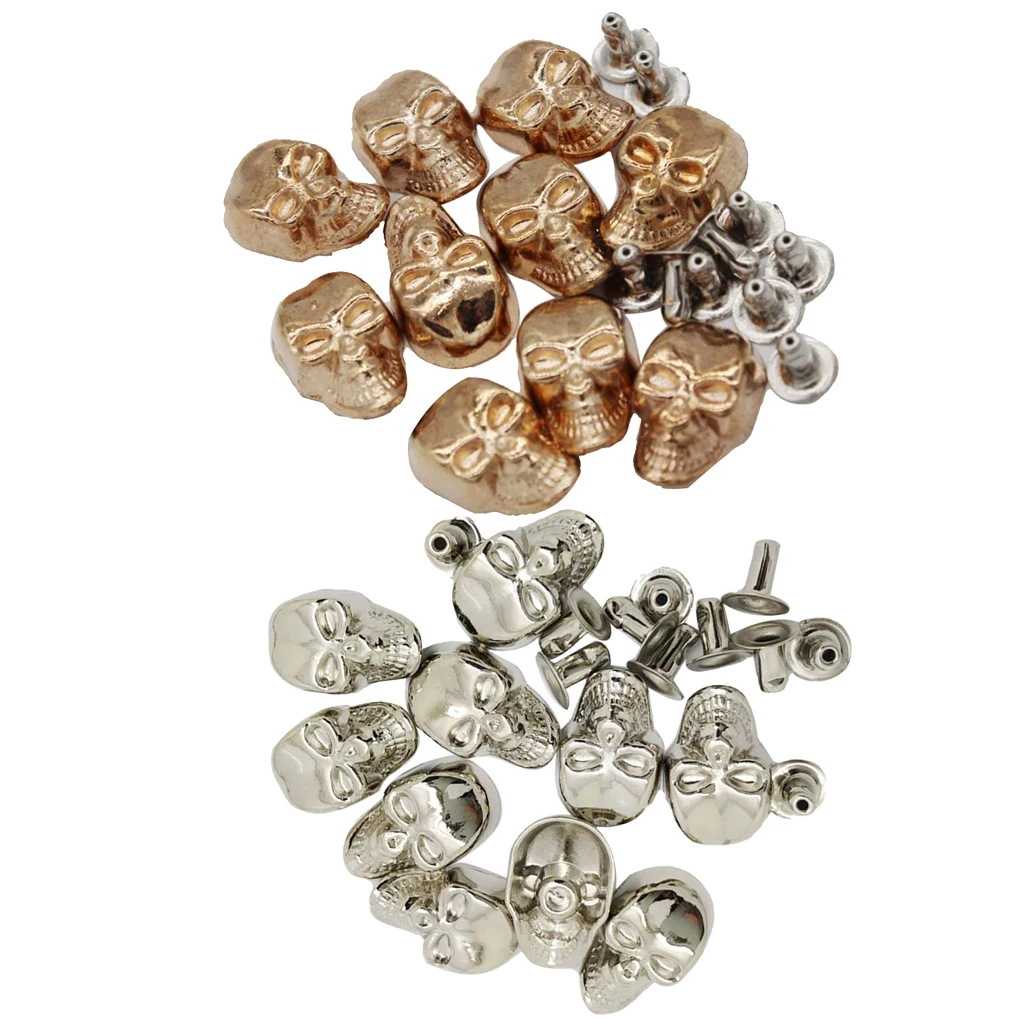 20 Sets Skull Rivet Studs Punk Buttons for Bracelet Bag Leather Belt Crafts