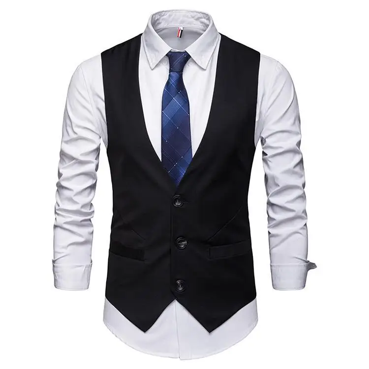 Весна стиль Для мужчин модные Повседневное Slim Fit однорядные с тремя пряжками сплошной Цвет Костюм Джентльмена Детская жилетка