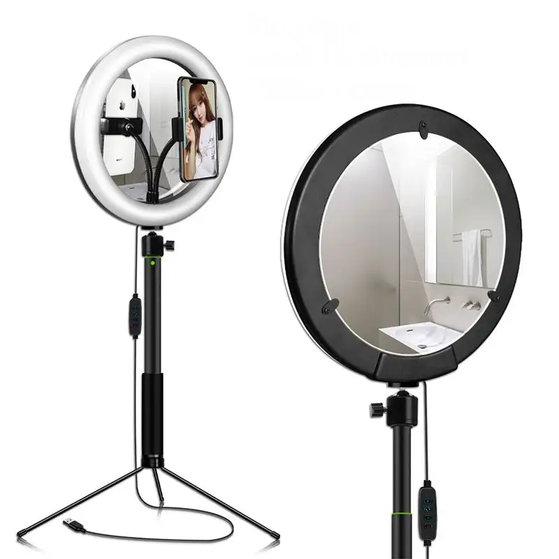 

26cm/10 inch LED Ring Light With Selfie stick Tripod Stand Phone Holder Makeup Mirror Ring Lamp For YouTube Video Live Streaming