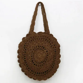 

Bohemian Straw Bags for Women Beach Handbags Summer Vintage Rattan Bag Handmade Knitted Brown