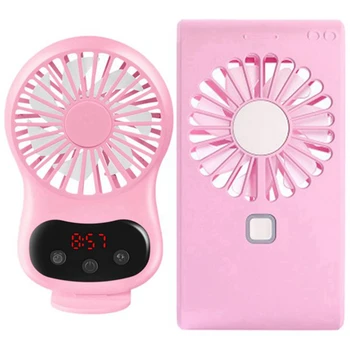 

USB Fans Time Display Handheld Rechargeable Desktop Fans Pink & USB Charge Mini- Hold Fans Student Outdoors Bring Pink