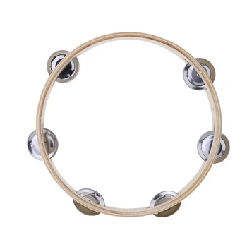 

Kids 8" Hand Held Wood Headless Tambourine Bell with Metal Single Row Jingles and Wood Quality Children Educational Musical Perc