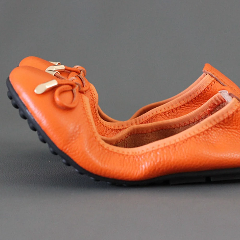 Chueyz High Quality Genuine Leather Shallow Mouth Super Soft Bow Ballet Dance Flats For Women Breathable Solid Women's Shoes