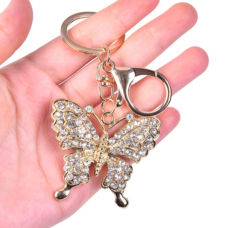 Hot 1pcs Rhinestone Butterfly Keychain Keyring Jewelry Women Shiny Crystal Key Holder Chain Ring Car Bag Pendant