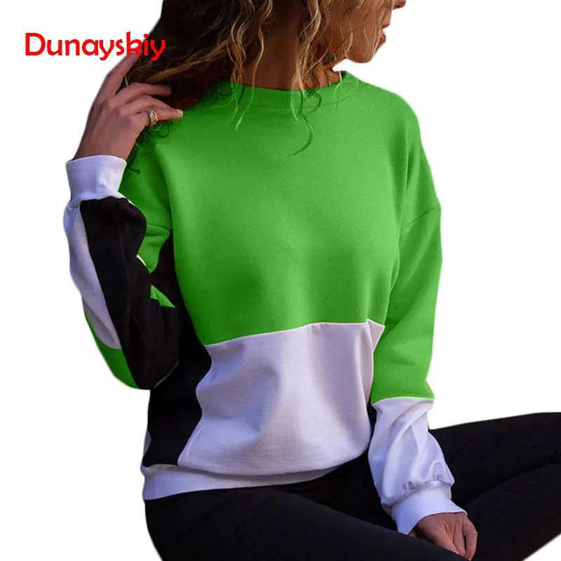 

Autumn Sweatshirt Women 2019 Fashion Long Sleeve Color Block Patchwork Women Hoodies Chic Streetwear Hoodie Tops O Neck