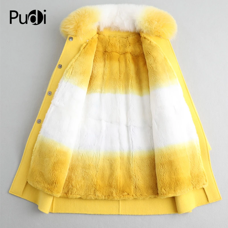 PUDI A59766 женская зимняя куртка из натуральной шерсти с меховым воротником из лисьего меха, теплая куртка, кроличий мех, подкладка, пальто для девочек, Женская длинная куртка, пальто