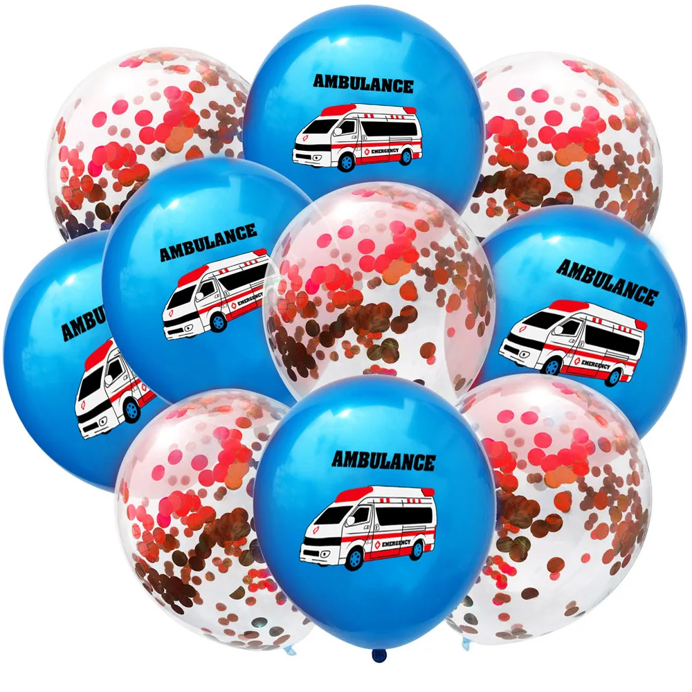 Blue Ambulance Red 10 шт. 12 дюймов полицейская скорая помощь школьный автобус конфетти латексные шары Автомобильная тема, детский душ день рождения декоративный воздушный шар Globs - Цвет: Blue Ambulance Red